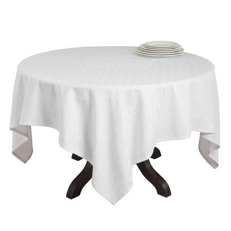 SARO LIFESTYLE SARO 5919.W72S 72 in. Odette Square Polyester Jacquard Design Tablecloth - White 5919.W72S